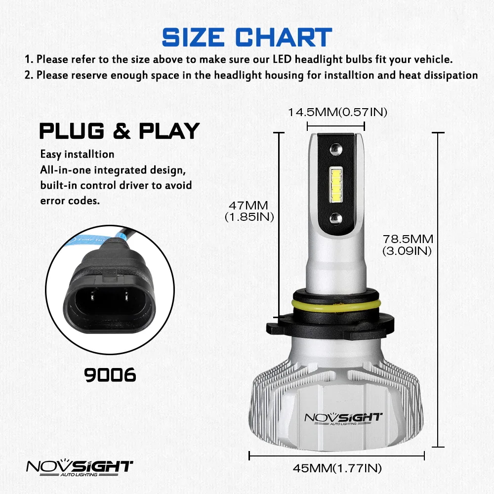 

H3 фара 6500K водонепроницаемый мотоцикл 9V-32V Novsight Новинка 50 Вт/пара