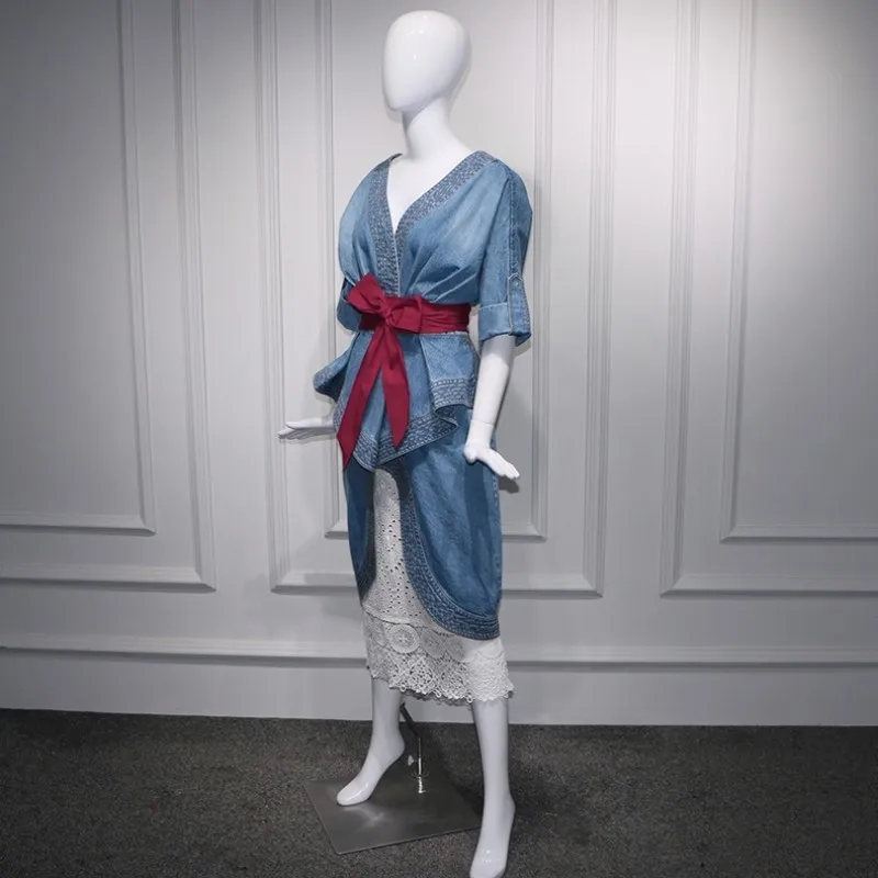 Новинка 2020 модное сексуальное элегантное женское джинсовое платье с v-образным