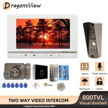 DragonsView Video Home Intercom with Electric Lock 800TVL IP65 Outdoor Doorbell Camera 7 Inch Wired Entry Door Phone System