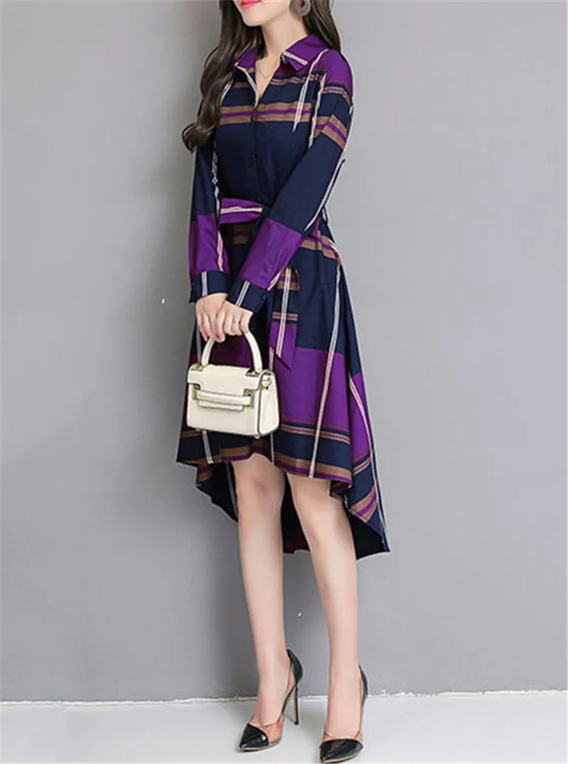 

2020 Spring Vintage Plaid Dress Plus Size Dress Woman Elegant Irregular Women Lady Office Party Long Sleeve Dress Vestido