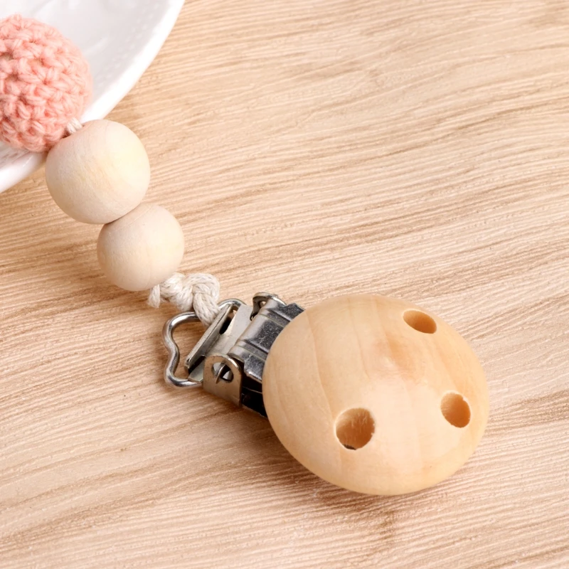 

Baby Kids Wooden Beaded Pacifier Holder Clip Nipple Teether Dummy Strap Chain