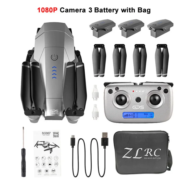 SG907 3Battery 1080P SG907/SG901 Дрон gps 4K HD x50 зум Камера 5G wifi FPV Профессиональный Квадрокоптер RC вертолет складной селфи дроны Рождество - Цвет: SG907 3Battery 1080P