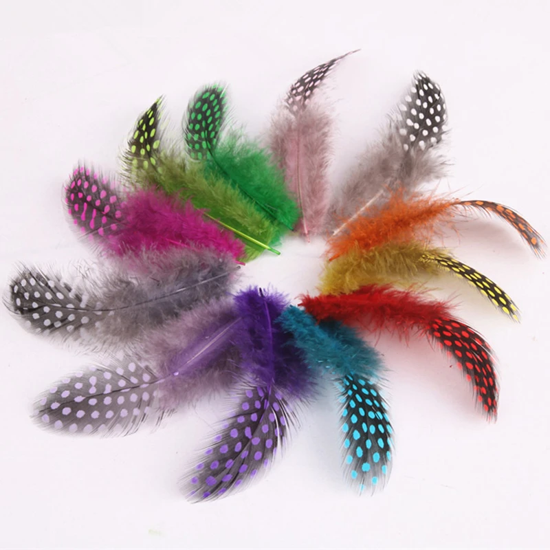 

Polka Dot Dyed Guinea Hen Plumage Feathers for Crafts Pearl Spotted Pheasant Feathers for Jewelry Making DIY Carnaval Assesoires
