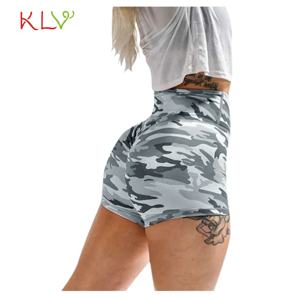 Спортивные шорты для женщин облегающие байкерские камуфляжной расцветки с