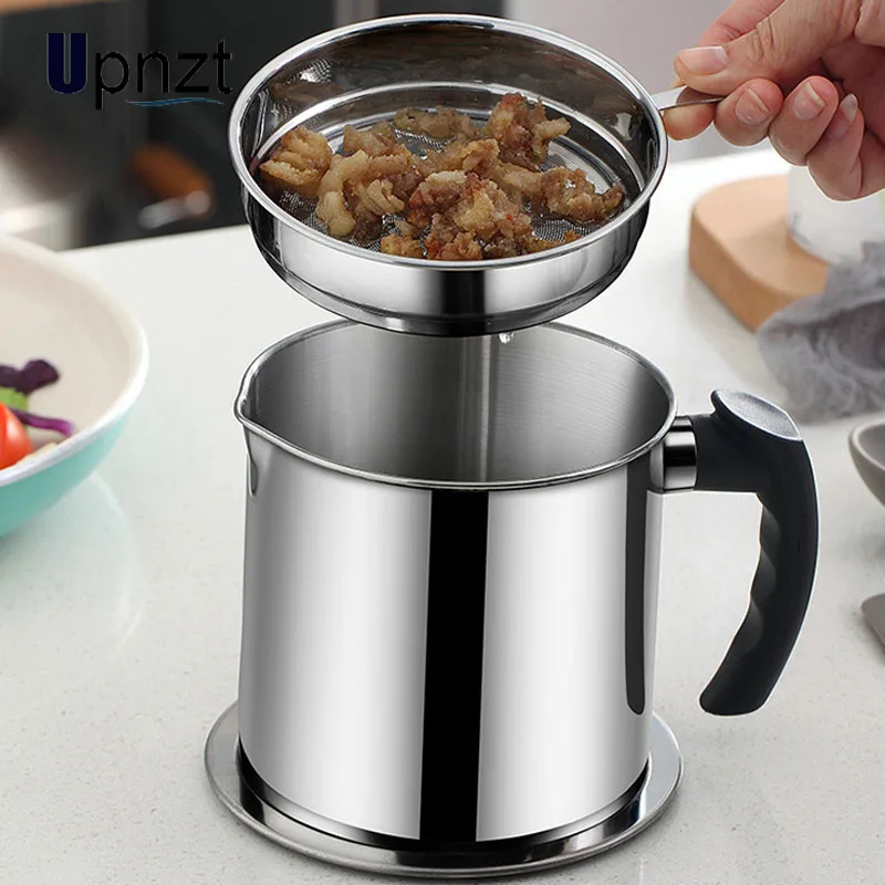 1.3L Stainless Steel Oil Strainer Pot Container Jug Storage Can With Filter Cooking Oil Pot For Kitchen Household Tools