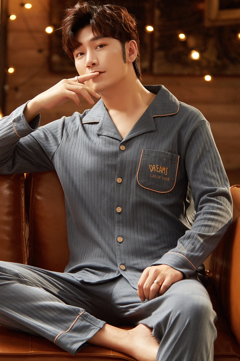 

New 2020 Autumn Winter Men Pajamas Long Sleeve Male Pajama Set Father Pure Full Cotton Pajamas for Men Sleepwear Set Homewear