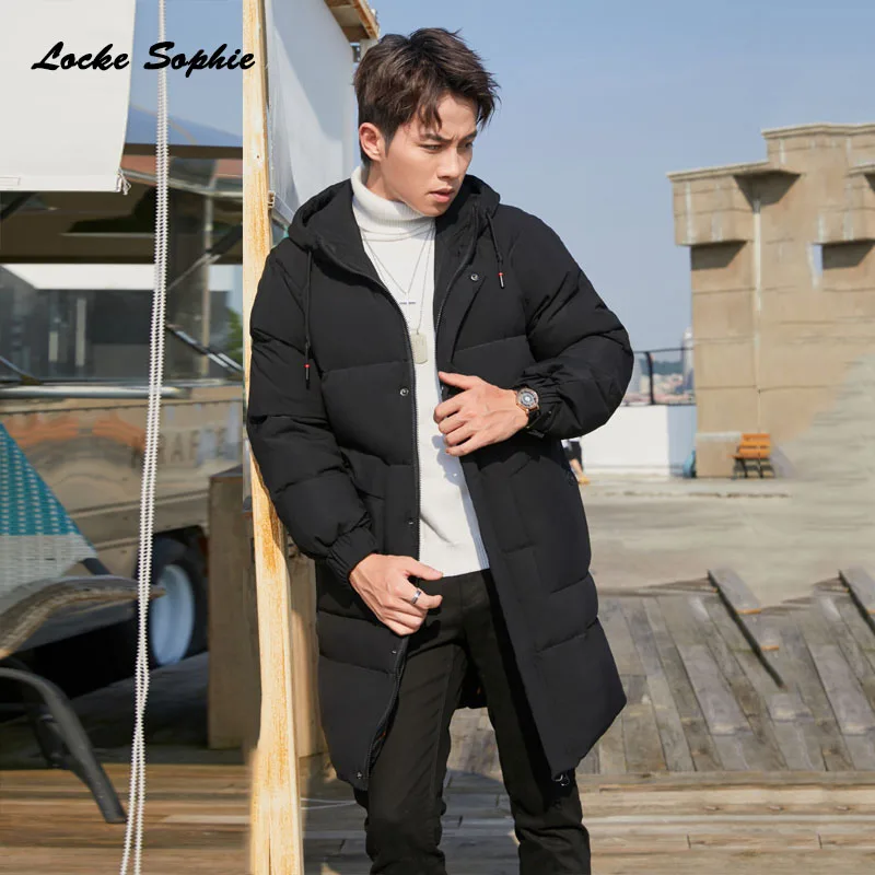 Мужская длинная пуховая куртка размера s плюс 2019 Зимний белый утиный пух в клетку