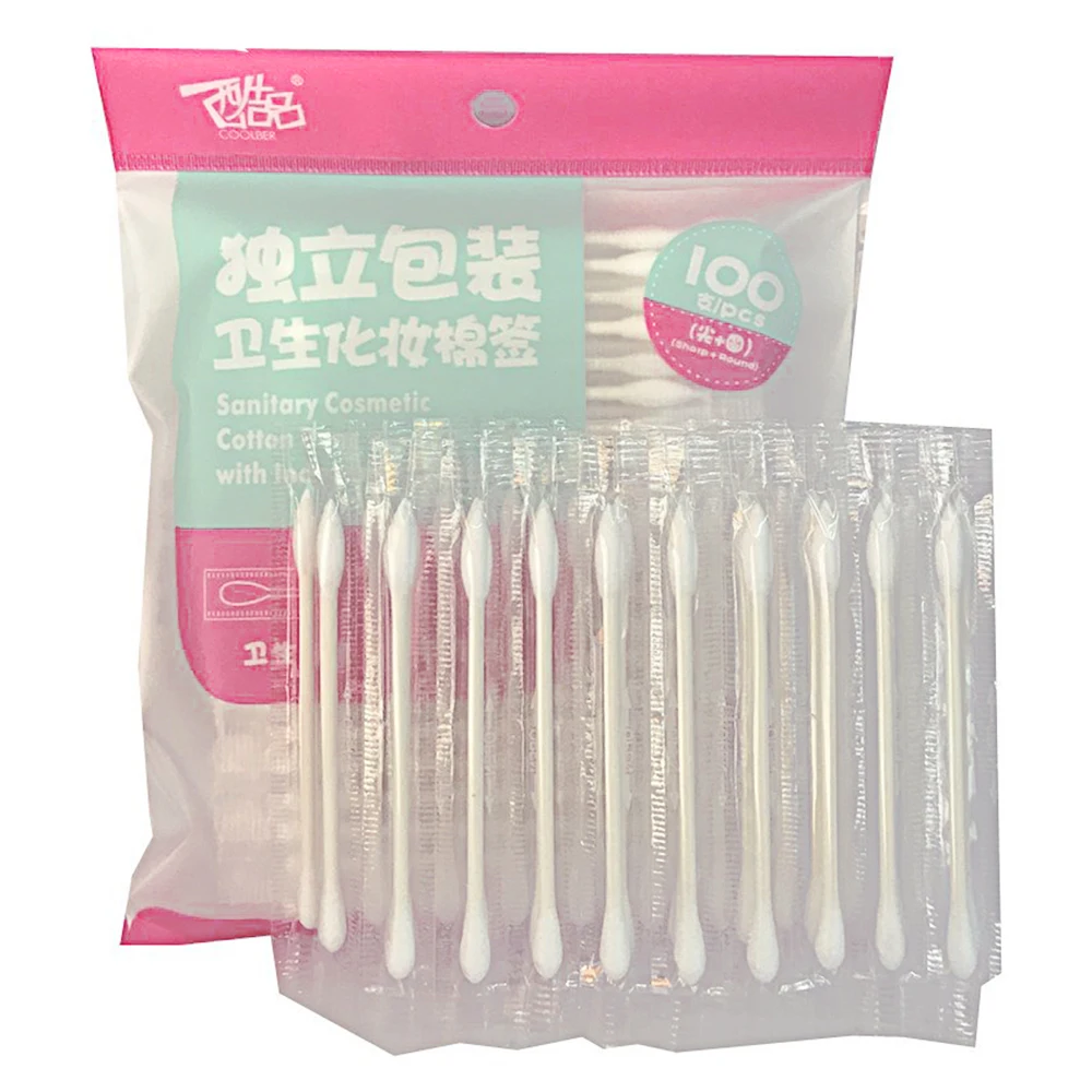 100 шт. одноразовые дорожные ватные палочки для макияжа с двойным наконечником