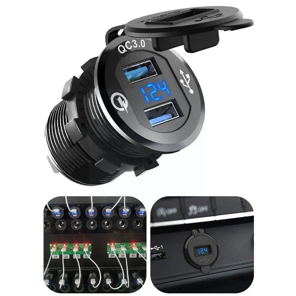 

Dual USB Car Fast Charger 12V-24V Socket Power Outlet Motorcycle Boat Universal For Auto Black Adapter Y1T2