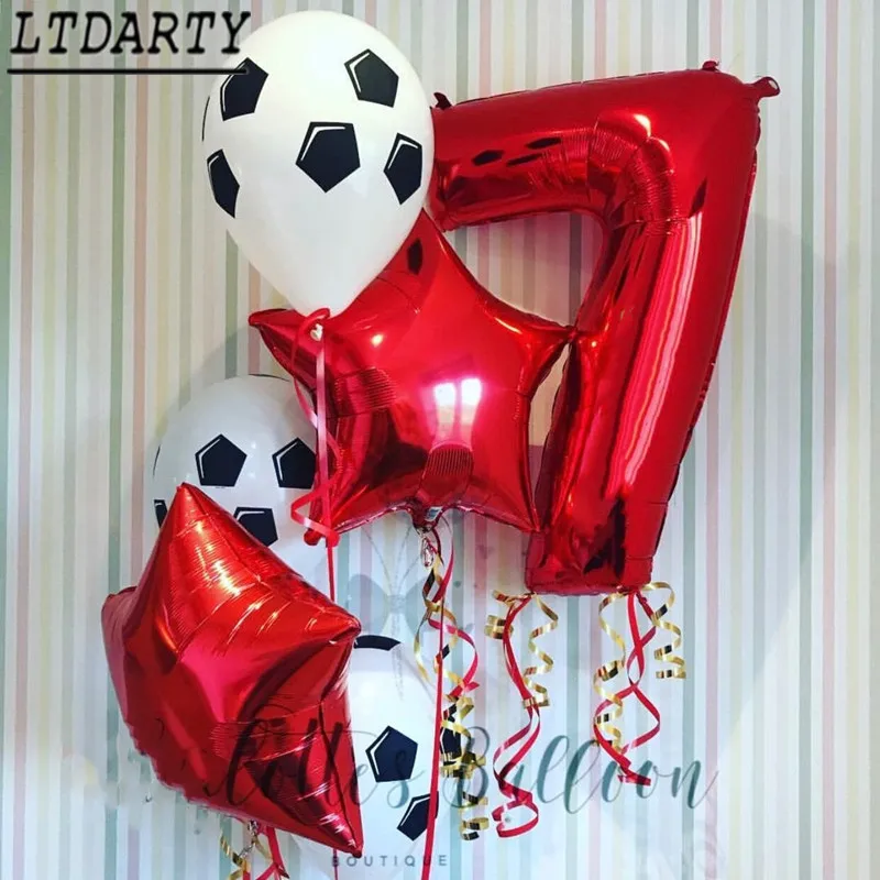 1 комплект 30 дюймов красный серебристый 0-9 футбольный фольгированный шар