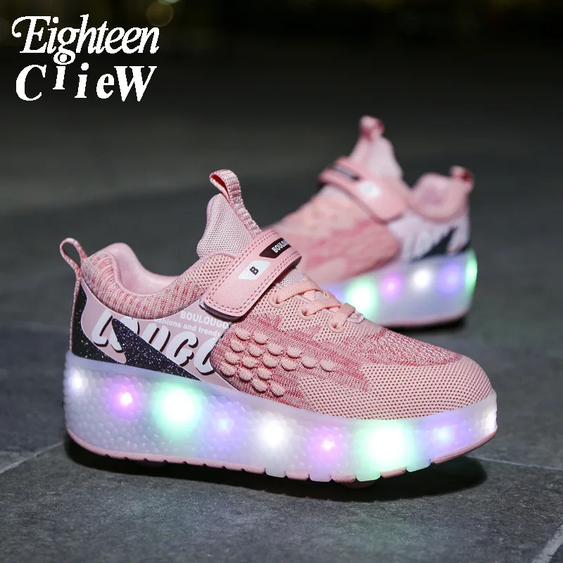 

Детская светящаяся обувь с двумя колесами, роликовые коньки, обувь для детей, светящаяся обувь, размер 29-41