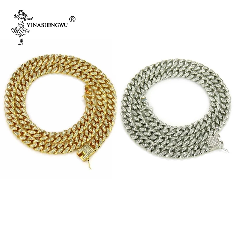 

13 мм, 1 комплект, стразы со льдом, золото, золото, Майами, Снаряженная кубинская цепочка, CZ, сверкающие рэперские ожерелья для мужчин, ювелирны...