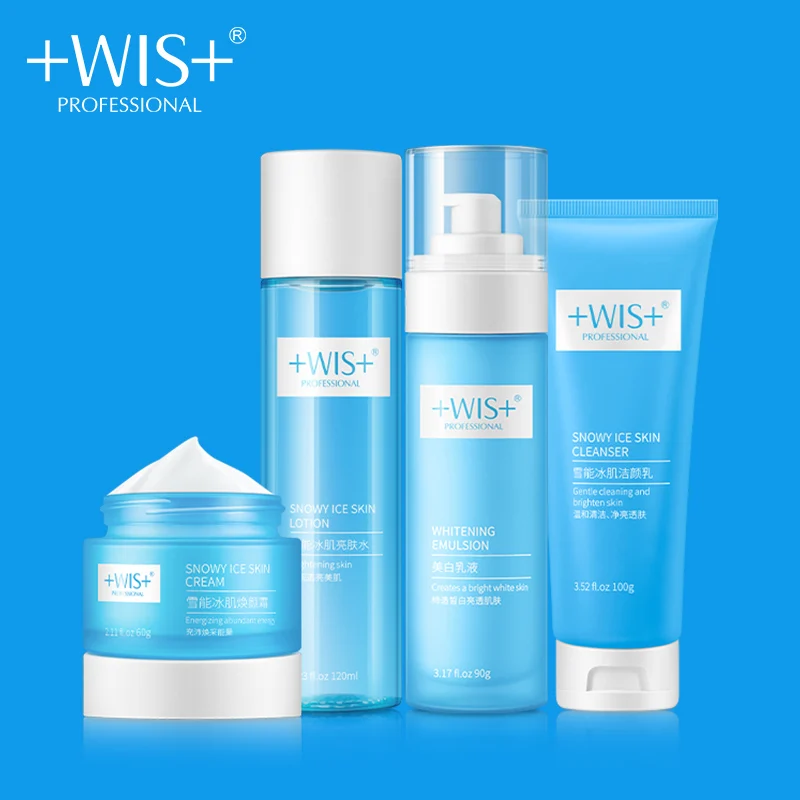 WIS Snowy Ice Skin Set Hydrating  Skin Care Products Whitening Deep Cleaning Face Cleanser+Lotion+Cream+Emulsion