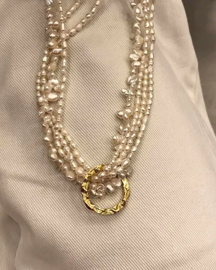 

Brass With Natural Pearl Layered Necklace Women Wedding Jewelry Runway Party Japan Souch Korea Fashion