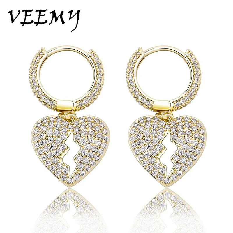 

VEEMY New Trendy 16mm Heart Earrings Women High Quality Iced Out Cubic Zirconia Hip Hop Fashion Delicate Jewelry For Gift