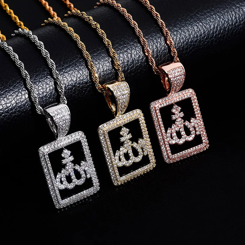 

New Allh Pendant & Necklace Iced Out Cubic Zirconia Square Pendant With 4Mm Tennis Chain Hip Hop Jewelry Peace And Love Gift
