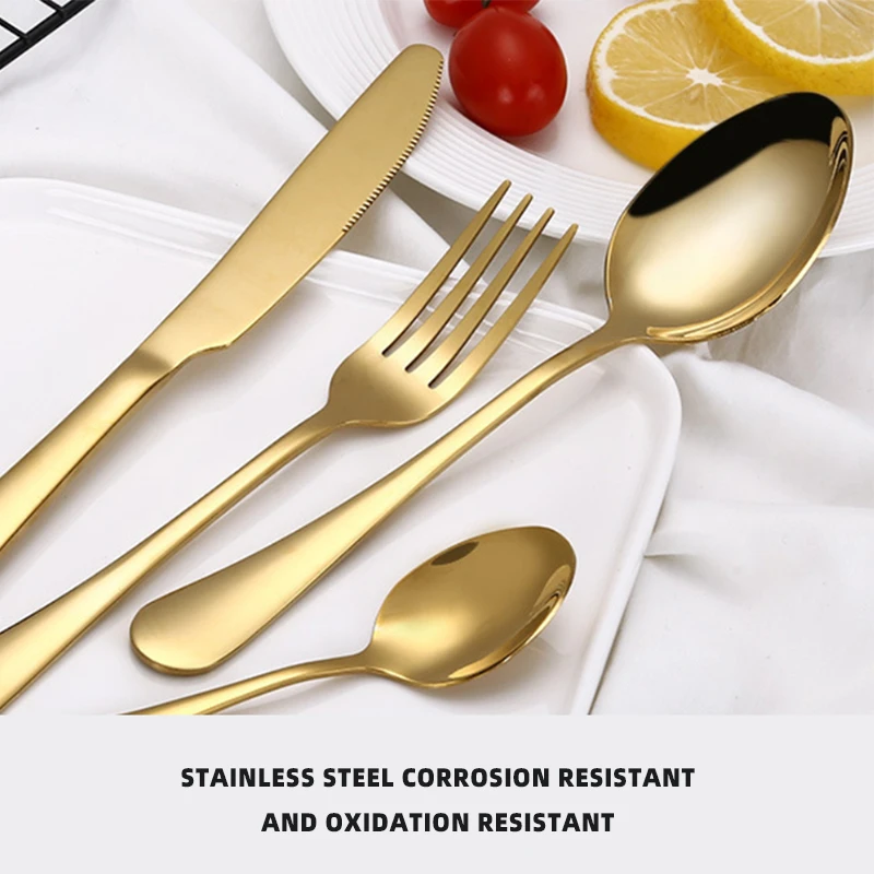 

16pcs Gold Dinnerware Set Stainless Steel Tableware Set Knife Fork Spoon Flatware Set Dishwasher Safe Cutlery Set Gift Box