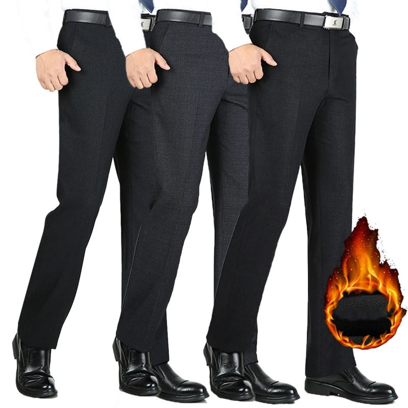 

Флисовые плотные деловые повседневные мужские брюки; Сезон осень-зима; Прямые удобные мужские костюмы для отдыха; Брюки с высокой талией