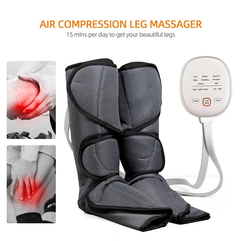 Professional Air Compression Legs Massager Hot Compress Legs Feet Massage Machine Pressotherapy Relax Muscle Blood Circulation