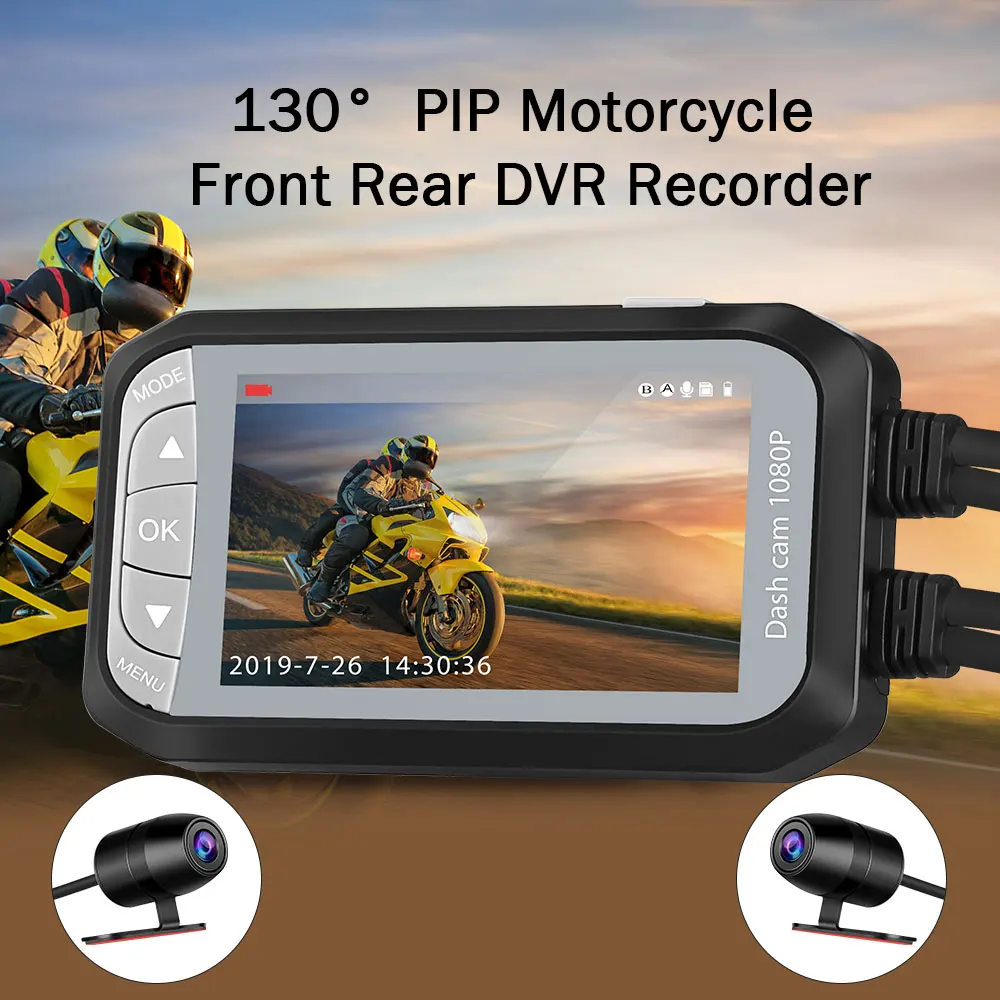 Водонепроницаемая двойная мотоциклетная Экшн-камера видеорегистратор HD 1080P