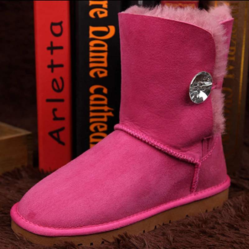 Hot Pink Новинка; австралийские классические зимние ботинки с натуральным мехом и шерстью; женские теплые зимние ботинки из натуральной овечьей кожи; нескользящая женская обувь на плоской подошве - Цвет: Hot Pink