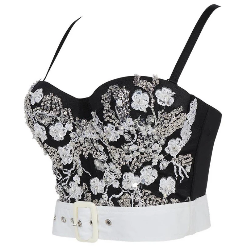 Summer 2021 Lace Cropped Tops Women Buster Beading Sequins Push Up Night Club Bralette Bra Vest Plus Size Cami Female Clothes