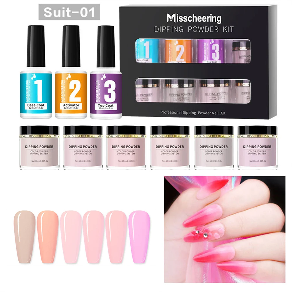 

Dip Powder Nail Kit French Style Dipping Powder with Base Top Coat Activator Manicure Nail Art Set for Nail Salon DIY at Home