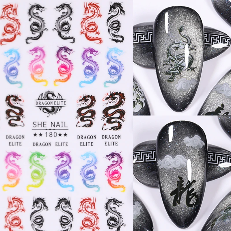 1 лист стикеры 3D на ногти Nail Art слайдеры красочный китайский дракон Phoenixs наклейки