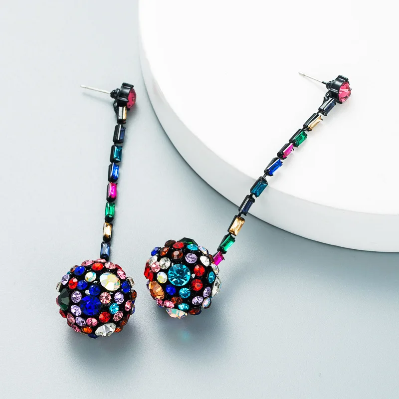 

Luxury Full Rhinestones Crystal Ball Earring Fashion Brand Jewelry Long Dangle Drop Earrings Crystal Ball Women Wedding Earrings