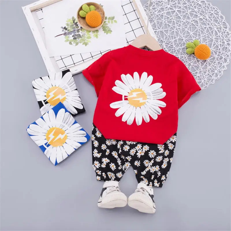 2020 летний детский модный костюм одежда для малышей футболка с цветочным принтом