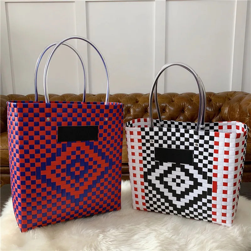 

2020 New Fashion Vacation Beach Bag High Portable Female Bags Portable Panelled Woven Vegetable Basket Bag Sac Tote Bags A Main