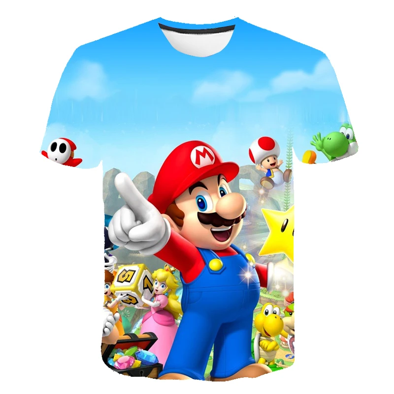 

Summer New Children's Clothing T-Shirt With Red Jat Mary Cartoon Pattern Boys And Girls Casual Anime T-Shirt Parent-Child Wear