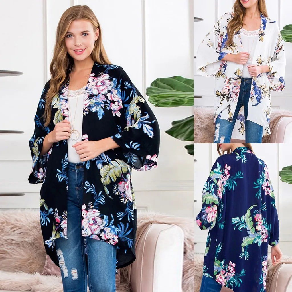 Женский плащ с цветочным принтом осенне зимний Повседневный Свободный кардиган