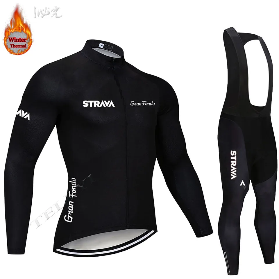 STRAVA зеленый флис мужской Велоспорт Джерси Набор велосипедный зимний Одежда для велоспорта Майо Ropa Ciclismo Invierno костюм