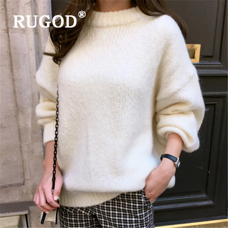 RUGOD Knitted Long Sweater Solid Warm Jumper Knitwear Mohair Pullover Plus Size Korean Style Winter Tops For Women Fall 2019 | Женская