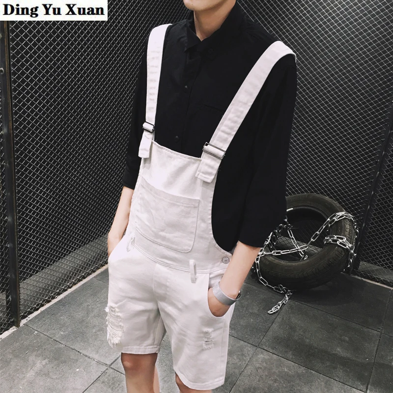 

2021 Summer Fashion Men's Shorts Bib Overall Jeans Short Male Casual Ripped Denim Jumpsuits Jeans Shorts Pants Khaki White Black