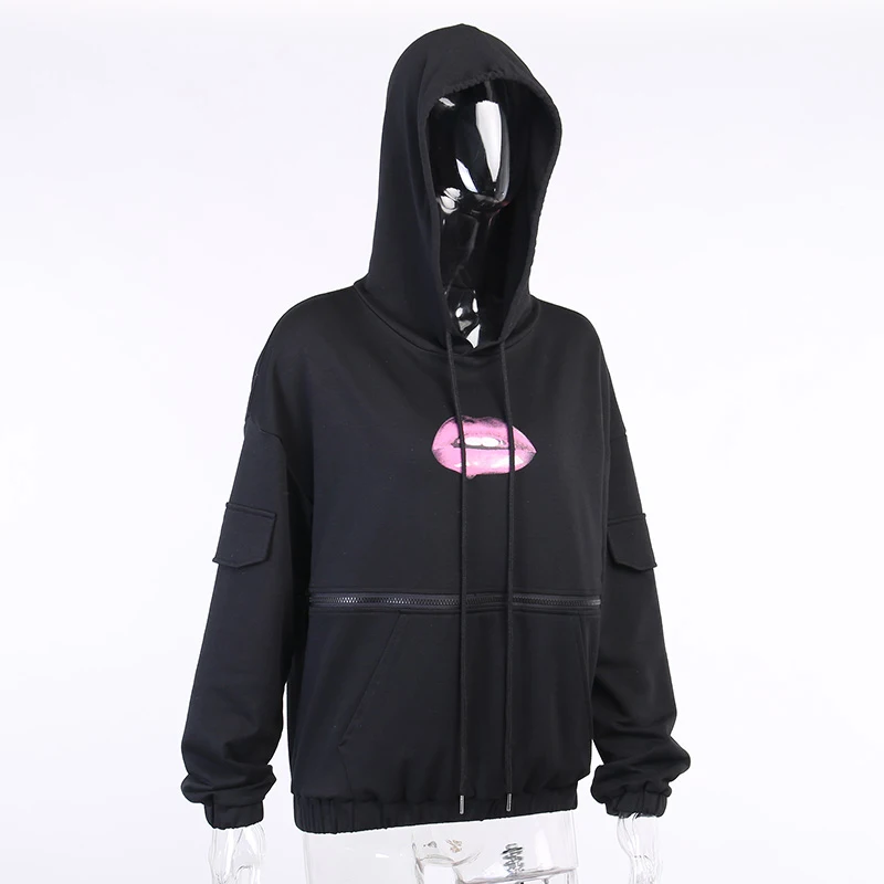 

Women's Hoodies Autumn Long Sleeve Sweatshirts for Women Streetwear Harajuku Print Zipper Patchwork Pullover Punk Woman Clothing