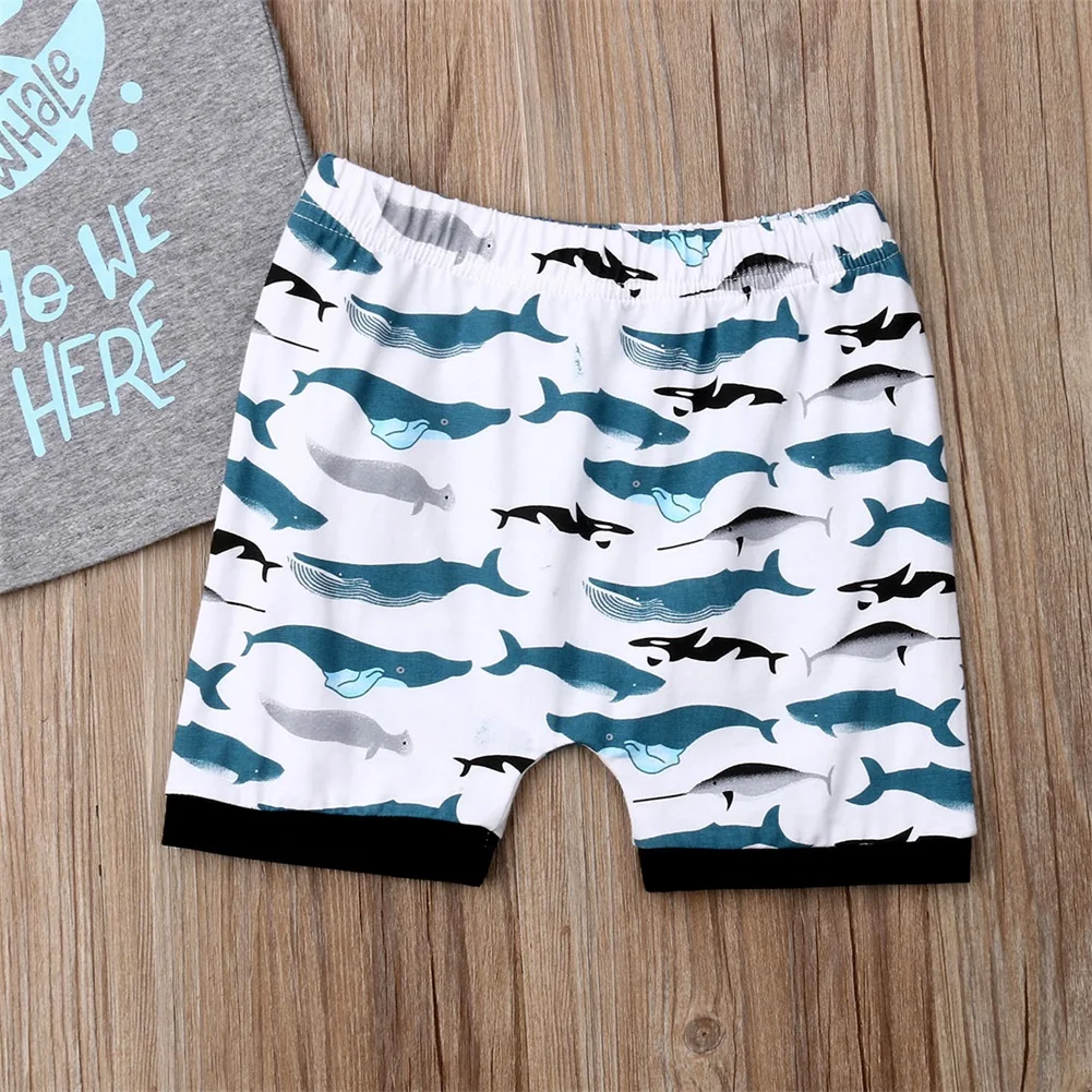 Toddler Kids Baby Boy Clothes Set Casual Summer Sleeveless Letter Gray Tops Tee T-shirts Shark Shorts 2Pcs Outfit Clothing | Детская