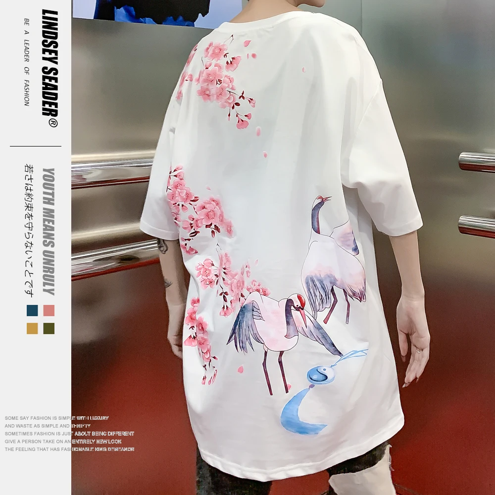 Женские и мужские японские Ukiyo e Crane Flower Mount Fuji Heron футболки уличная одежда Harajuku