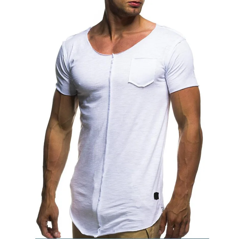 

2020 Cotton loose summer round neck men's casual bottoming shirt pure white cotton solid color white