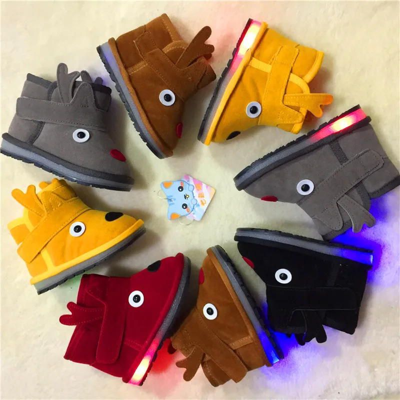Kids Girls Snow Boys Led Winter Shoes Warm Plush 2019 Child Boots Female Male Cartoon Animal Light Up Shinning | Детская одежда и
