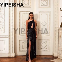 glittery sexy backless front high split straight cocktail party dress sequined ankle length prom gown vestidos de fiesta %d0%bf%d0%bb%d0%b0%d1%82%d1%8c%d0%b5