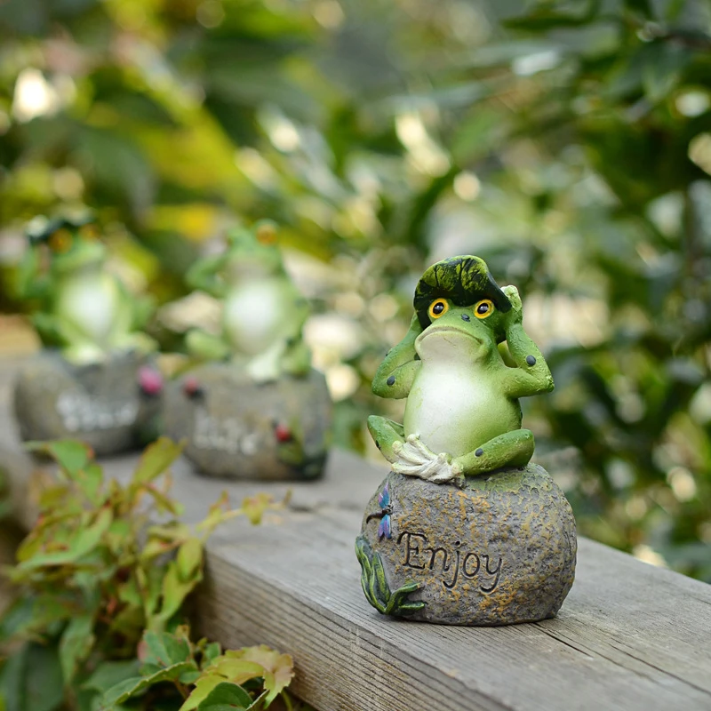 

5 Inch Garden Frog Statue Stone Sculptures Garden Patio Frogs Landscaping Stone Ornaments Decoration