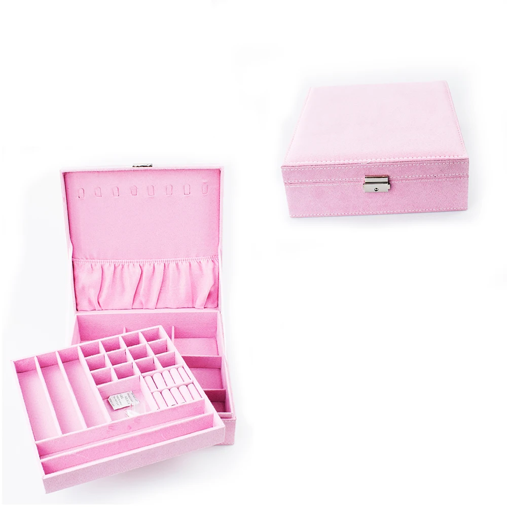 Розовый двухслойный ящик для ювелирных изделий органайзер дисплей чехол