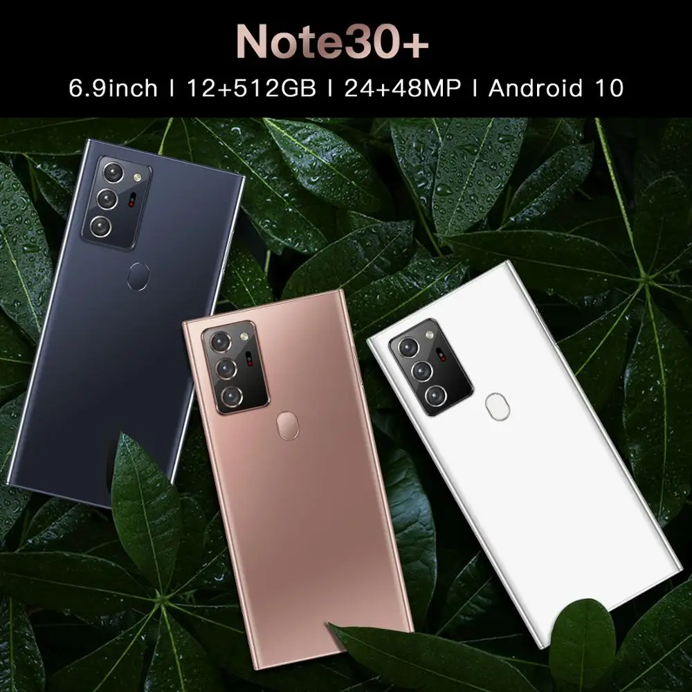 

Global Version 6.9" Galax Note30+ Mobile Phone Snapdragon 865 Android 10.0 12GB 512GB 6000mAh Fingerprint Unlock Smart Cellphone