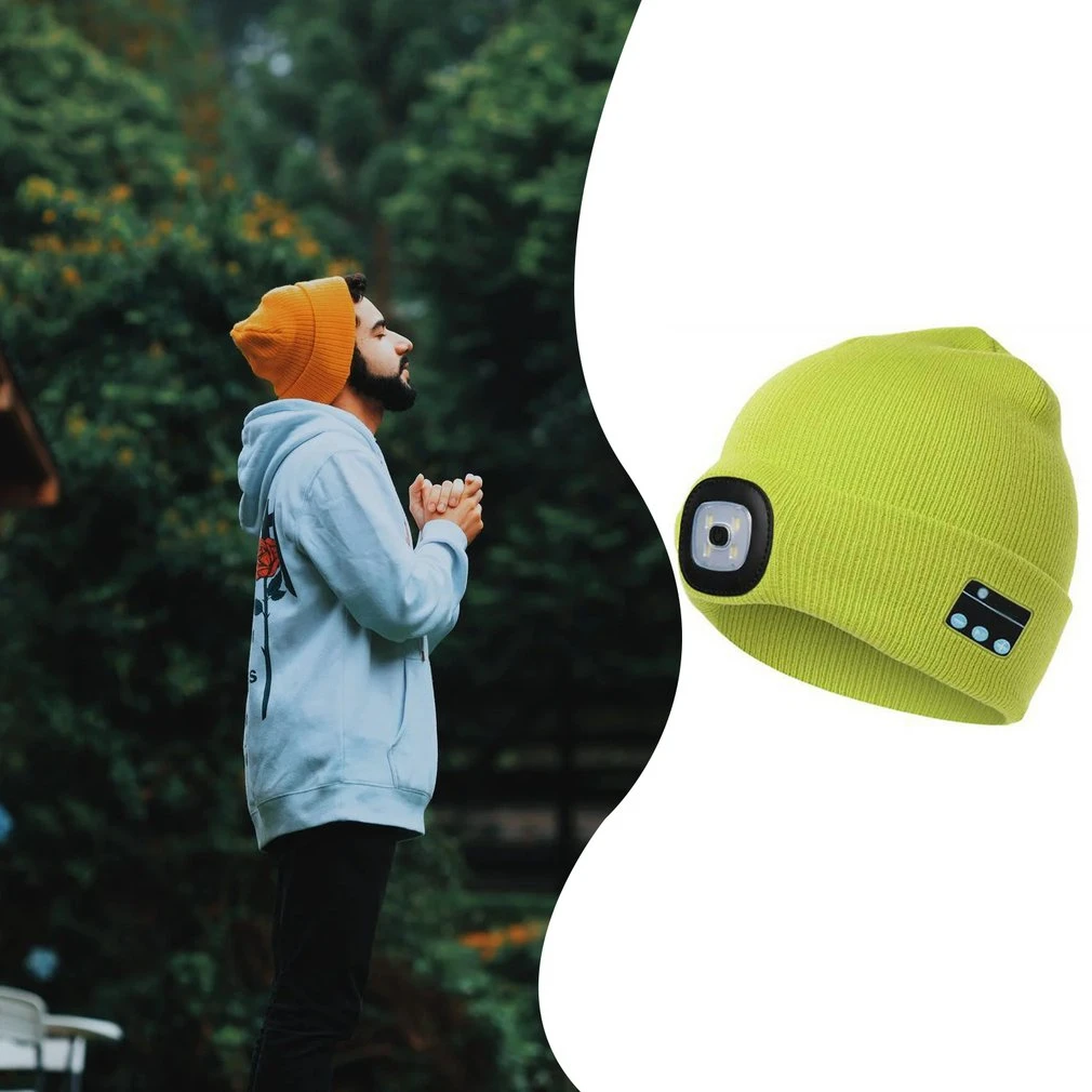 

Winter Beanie Hat Wireless V5.0 Smart Cap Headphone Headset With 4 LED Light Handfree Music Headphone New
