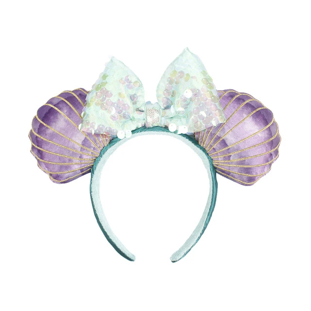 Cartoon Minnie Ears Headband Mermaid princess Big Sequin Bows EARS COSTUME Headband Cosplay Plush Adult/Kids Headband Gift