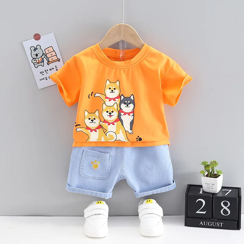 

Children Clothes Summer Baby Boys Girl Cartoon Dog T Shirt Denim Shorts 2Pcs/Sets Kids Infant Fashion Clothes Toddler Sportswear