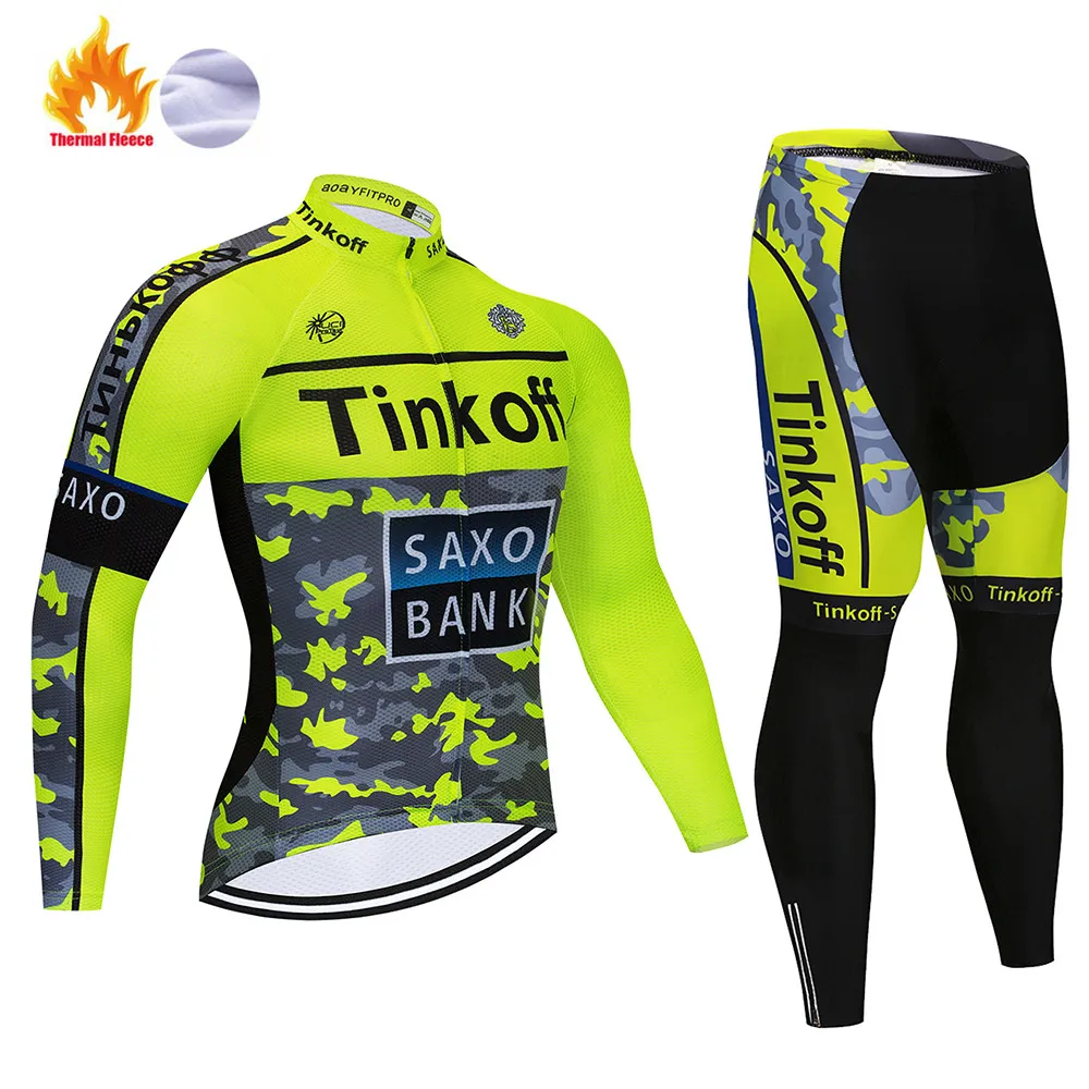 Maillot Ropa Ciclismo Invierno Tinkoff зимний комплект велосипедной одежды из флиса с длинными рукавами, велосипедная одежда