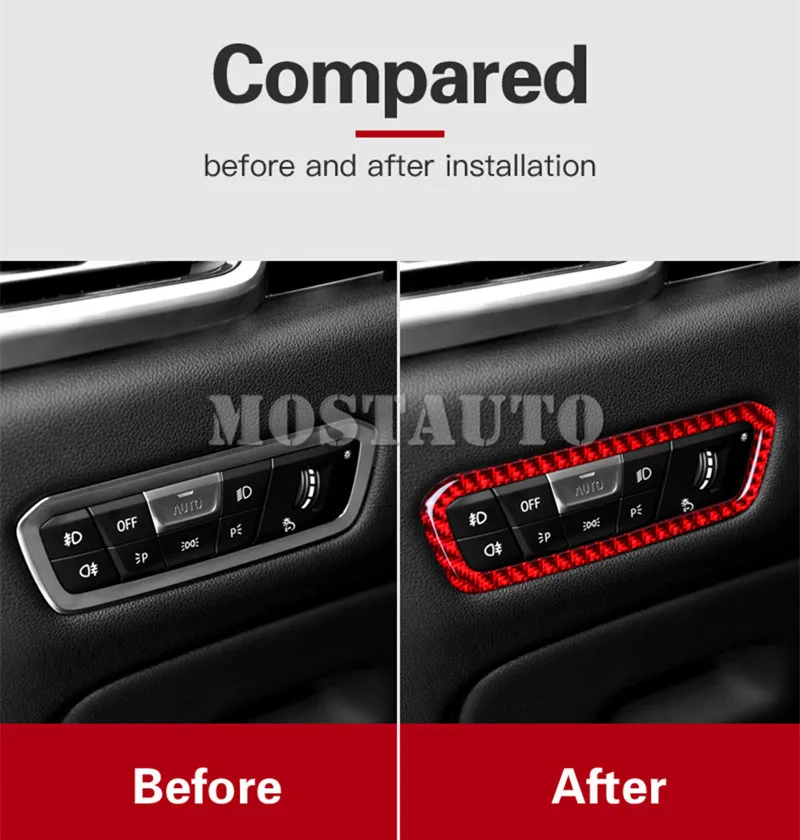 

For BMW X5 G05 Carbon Fiber Inner Headlight Switch Button Frame Trim Cover 2020-2021 Black/Red Car Accessories Interior Car Trim